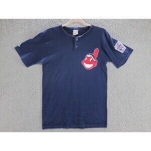 Majestic Cleveland Indians Shirt Mens Small Vintage Blue Little League Baseball